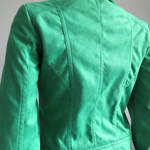 Green Jacket - Faux Suede Biker Jacket in Green - Picture 5 of 5